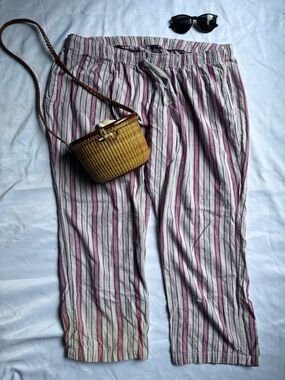 Old Navy Pink and Cream Striped Drawstring Waist Pants